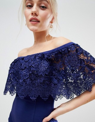 Paper Dolls Petite lace overlay bardot pencil dress in navy