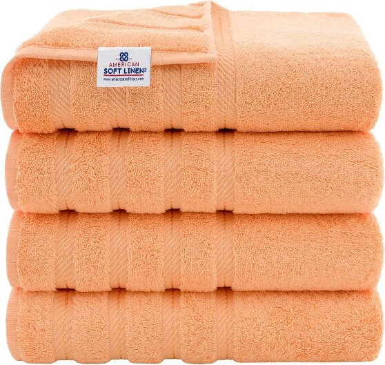 American Soft Linen 4 Pack Bath Towel Set, 100% Cotton, 27 inch by 54 inch Bath Towels for Bathroom, Sage Green