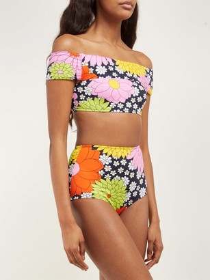 Dodo Bar Or Ceccile Floral-print Off-the-shoulder Bikini Top - Navy Multi