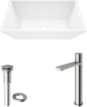VIGO Vinca 18" L x 14" W x 5" H Rectangular White Matte Stone Vessel Bathroom Sink with 12" H Faucet