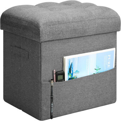 Storage Ottoman With Extra Thick Foam Padded Seat, Foldable Foot Rest Stool With Linen Fabric, 43L Ottoman With Storage Bench For Bedroom Living Room,