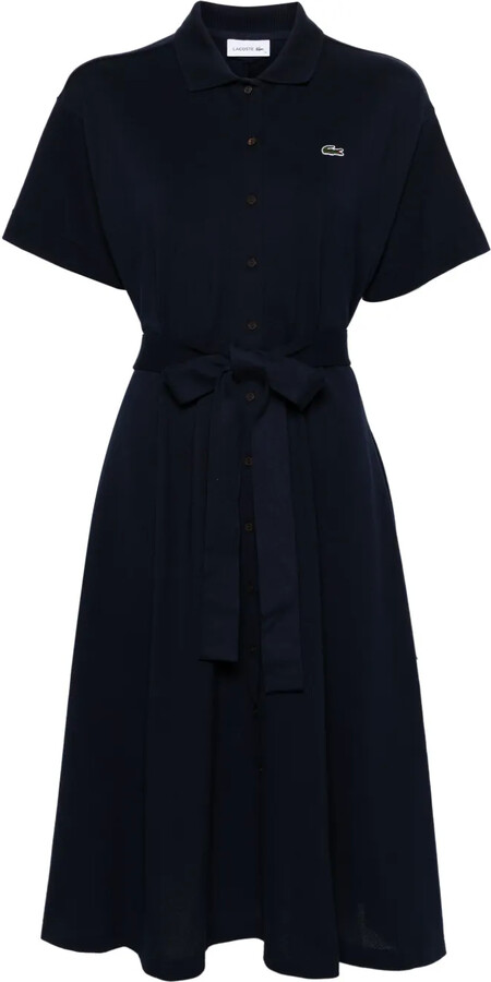 【LACOSTE】 ★ Fit & Flare Belted Polo Dress ★ Cotton 100% Women's Buttoned Belted Cotton Piqué Polo Dress - Dresses