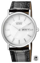 Thumbnail for your product : Citizen Steel Quartz Watch. White Face, Black Leather Bracelet