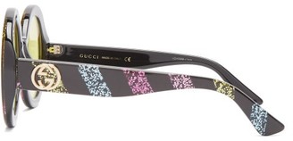 Gucci Glitter-stripe Round Acetate Sunglasses - Black Multi