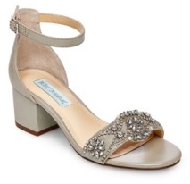 blue by betsey johnson mel bejeweled satin block heel dress sandals