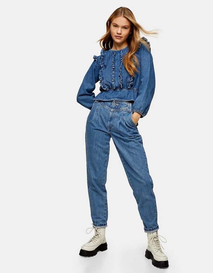 Topshop mom jeans with seam detail in mid blue - ShopStyle
