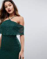 Thumbnail for your product : ASOS Design Bandeau Flutter Sleeve Lace Midi Pephem Dress-Green