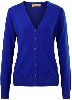 Panreddy Women's Wool Cashmere Classic Cardigan Sweater Jean Blue M