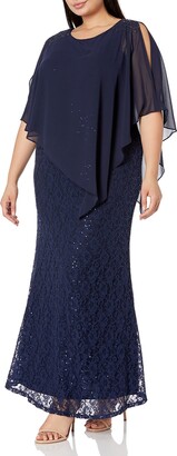 Fashions Women's Plus Size Long Cold Shoulder Popover Cape Dress S.L 