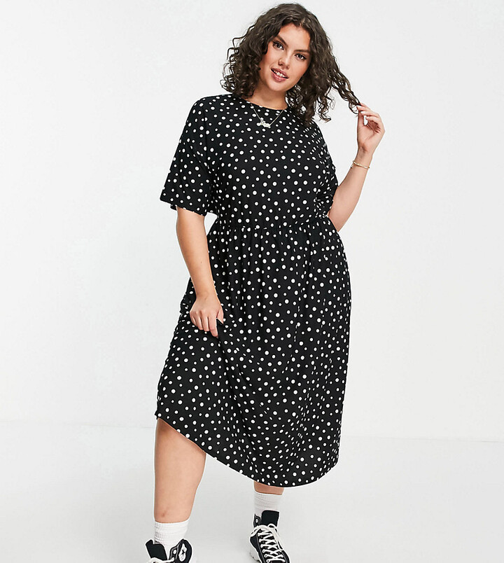 ASOS Wednesday's Girl Curve relaxed midi smock dress in polka dot