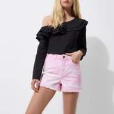 Thumbnail for your product : River Island Womens Purple tie dye high waisted denim shorts