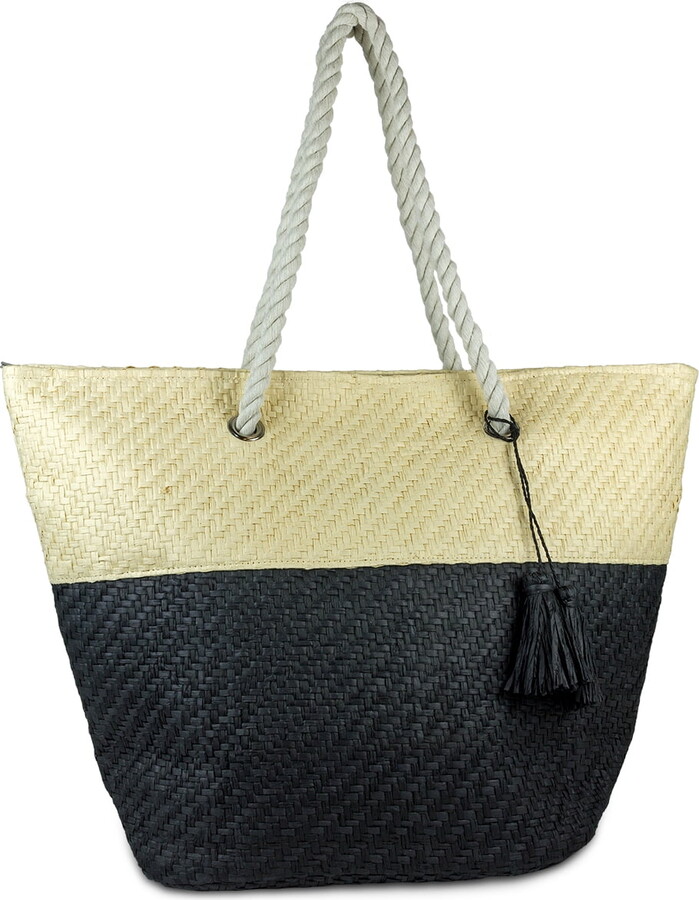 Magid Women’s Color Block Paper Straw Beach Tote Bag with Double Rope Handle