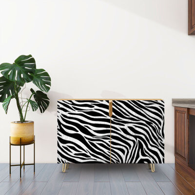Sideboard Buffet Cabinet with Storage stripe animals jungle tiger zebra fur with 2 Doors for Living Room and Kitchen