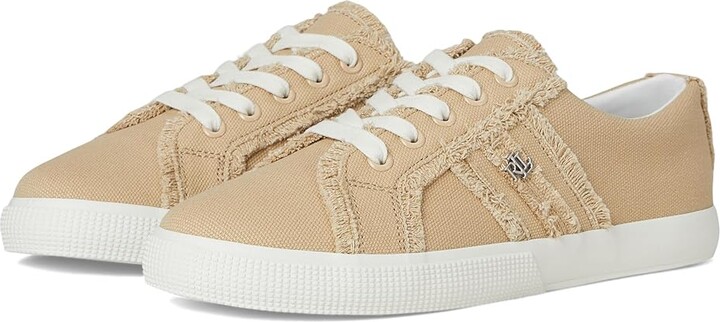 (取寄) ローレン ラルフローレン レディース ジャンソン フレイド キャンバス スニーカー Lauren Ralph Lauren women Janson Frayed Canvas Sneakers Sand Dune Lauren Ralph Lauren Janson Frayed Canvas Sneakers Women's Shoes