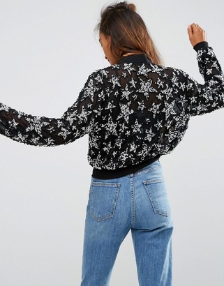 ASOS Star Sequin Cropped Bomber Jacket