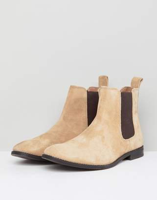 ASOS Design Wide Fit Chelsea Boots in Stone Suede