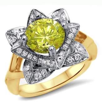 2heart 1.50 Ct Round Sim.Diamond Lotus Flower Engagement Ring 14K Gold Plated