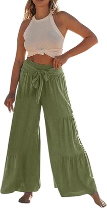 Generic Linen Pants for Women Casual Summer Women Summer High Waisted Cotton  Linen Flare Palazzo Pants Beach Pant Long Bell Bottom Lounge Trousers  Womens Pants with Zipper Pockets Pink - ShopStyle