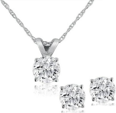 Pompeii3DiamondSolitaireNecklace&StudsEarringsSet5/8Carattw14KWhiteGold
