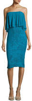 Thumbnail for your product : Fuzzi Ruffled Off-the-Shoulder Stretch-Lace Sheath Dress, Turquoise