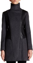 Thumbnail for your product : Mackage Genuine Leather Trim Drape Front Wool Blend Coat