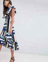 Thumbnail for your product : PrettyLittleThing Contrast Stripe Ruffle Sleeve Midi Dress