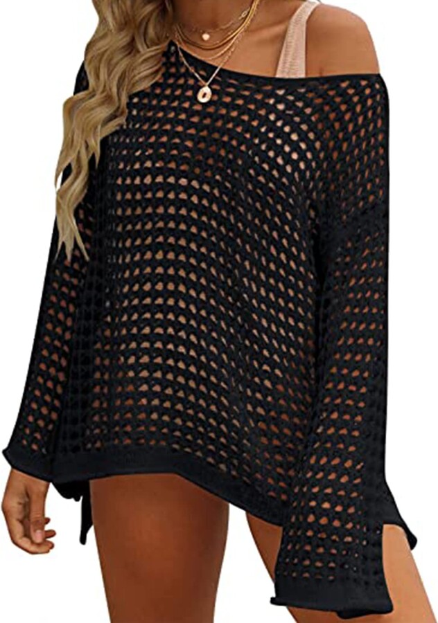 Mayper Women’s Beach Swimsuit Cover Up Hollow Beach Dresses Long Sleeve