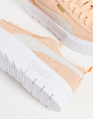 Puma Mayze platform trainers in peach and white - ShopStyle