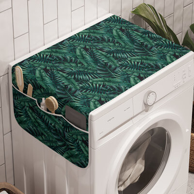 East Urban Home Palm Leaf Washing Machine Organizer Pack of 2 47" x 18.5" Dark Green Black