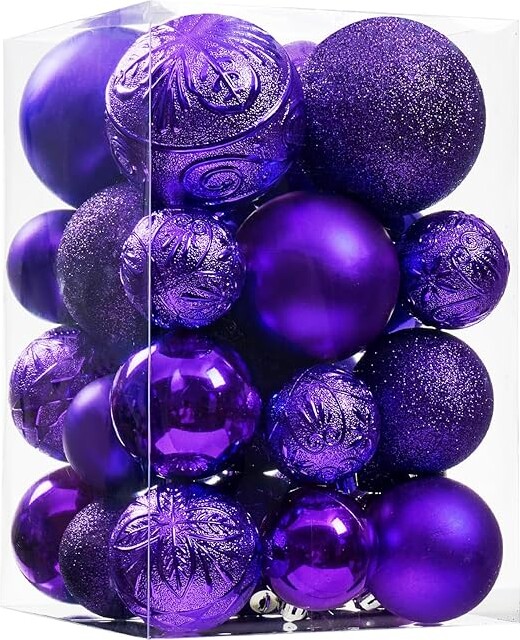Wironlst Christmas Ball Ornaments - 30pcs Shatterproof Plastic Christmas Ornaments Hanging Ball Decorations for Xmas Tree, Holiday, Wedding, Party (Multi-Size, Purple)