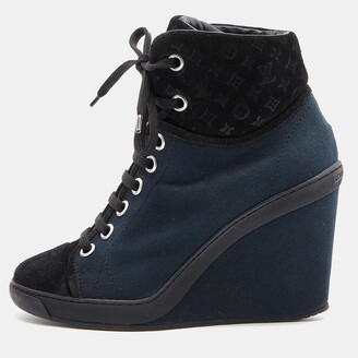 Louis Vuitton Blue/Black Canvas and Monogram Suede Millenium Wedge Sneakers  Size 36.5 - ShopStyle