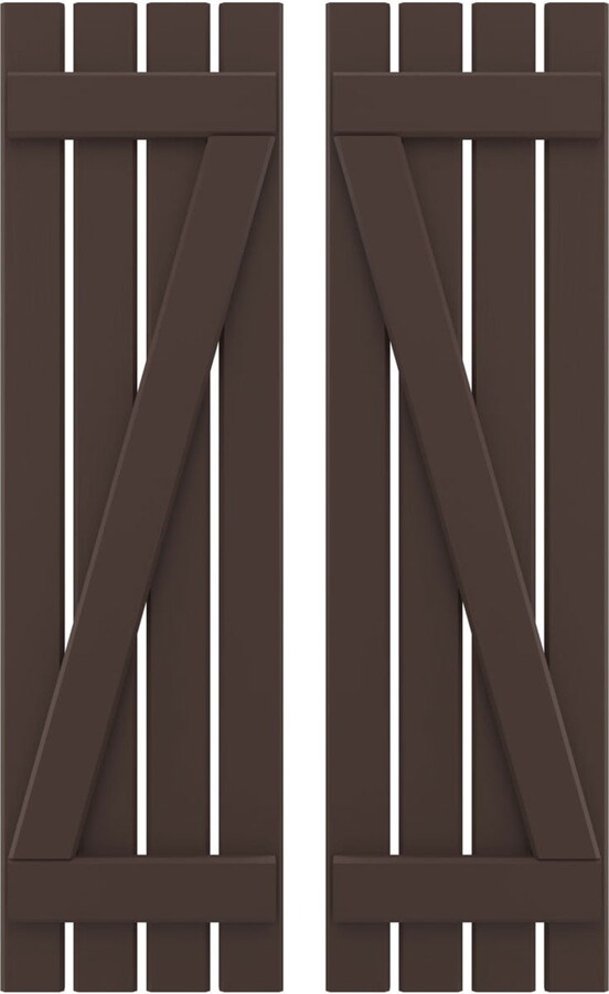 Ekena Millwork 15 1/2"W x 84"H Americraft Four Board (2 Batten) Exterior Real Wood Spaced Board-n-Batten Shutters w/ Z-Bar (Per Pair), Raisin Brown