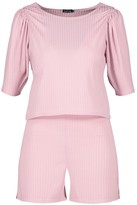 Thumbnail for your product : boohoo Ribbed Puff Sleeve Top & Short Co-ord Set
