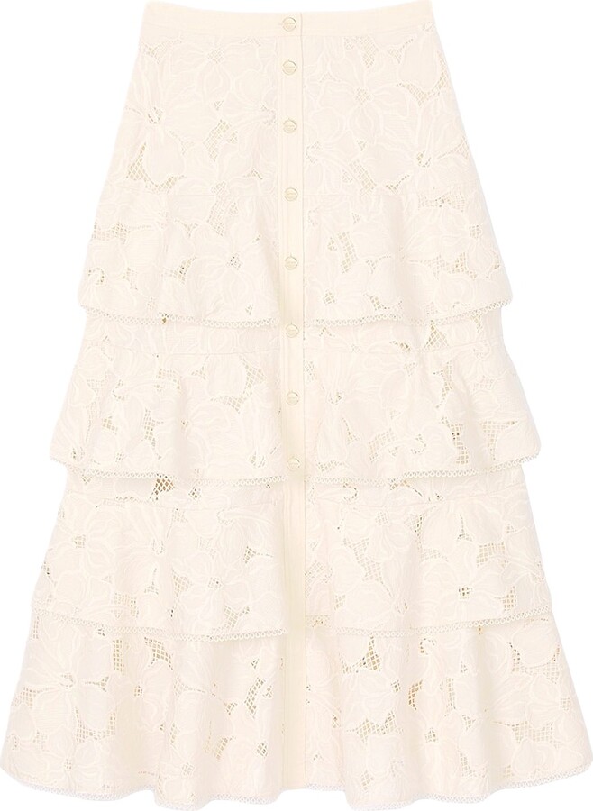 Women's Maxi Frilled Skirt - Ecru - Size 2
