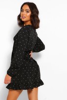 Thumbnail for your product : boohoo Polka Dot Tie Front Tiered Skater Dress