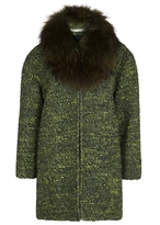 Thumbnail for your product : Alice + Olivia Anina green fur trimmed bouclé coat