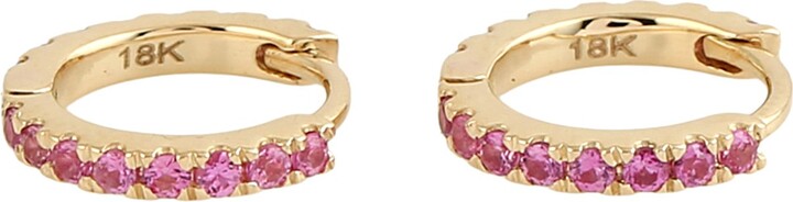 Artisan Pink / Gold Elegant Pink Sapphire Hoop Earrings In Yellow Gold