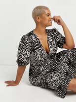 Thumbnail for your product : Ri Plus V Neck Tie Front Animal Print Midi Dress-Brown