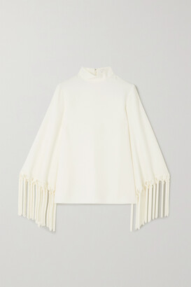 Andrew Gn Embroidered Tasseled Crepe Blouse - Off-white - FR38