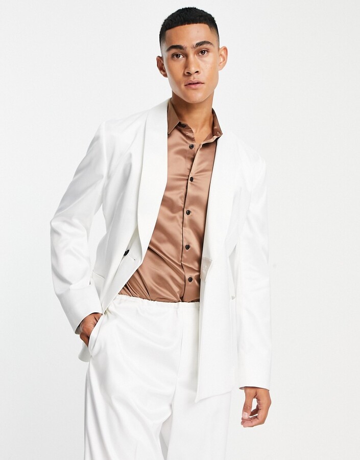 ASOS DESIGN slim smoking suit jacket in white satin - ShopStyle