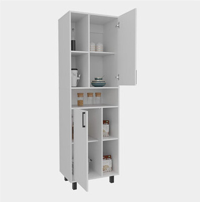 Latitude Run Bryce Pantry Cabinet With Two Doors And Multiple Storage Compartments White