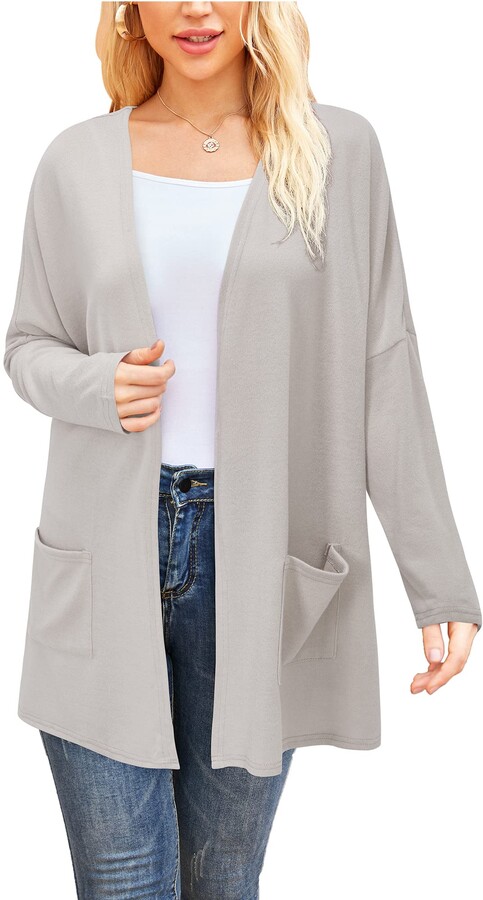 LAISHEN Women's Open Front Cardigan Sweater Long Sleeve Lightweight Casual  Outwear with Pockets(Light Gray XXL) - ShopStyle