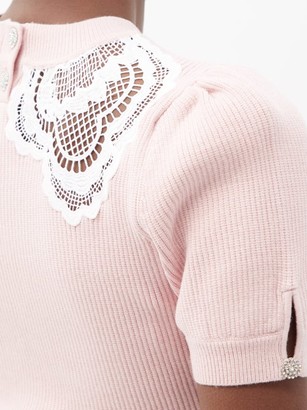 Self-Portrait Lace-insert Knitted Top - Light Pink