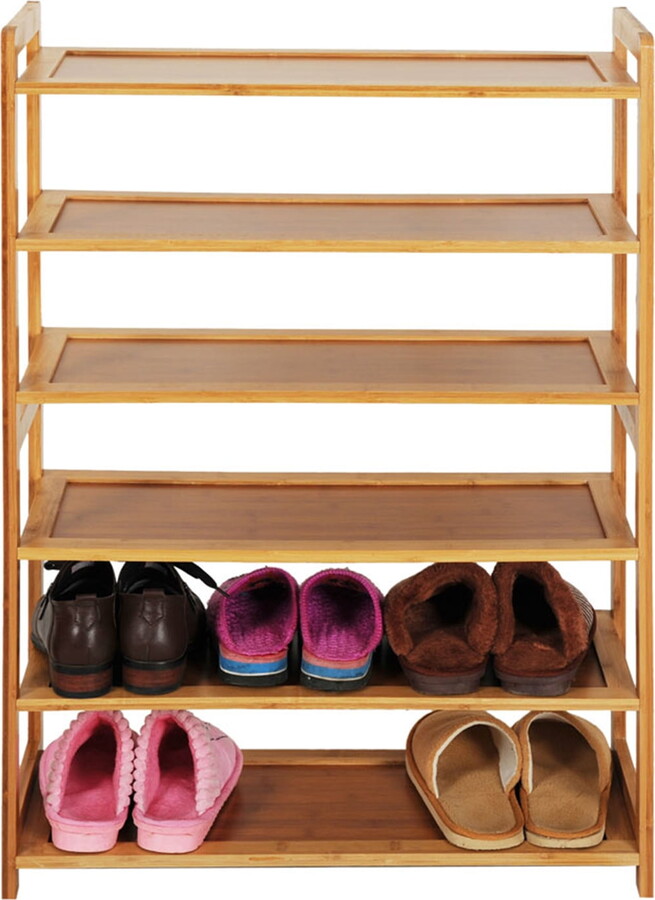 AsterOutdoor 6 Tiers Bamboo Shoe Rack Concise Rectangle, Wood Color