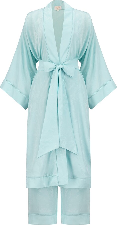 Azzalia - Short Engraved Silk Abaya With Long Wide Legged Pants Secured