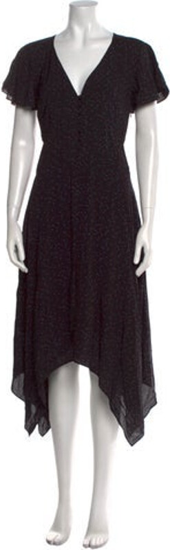 Joie Dress Black, Blue & Red Polka Dot Print Ruffle Embellishment Short Sleeve with V-Neck Concealed Zip Closure at Side Designer
