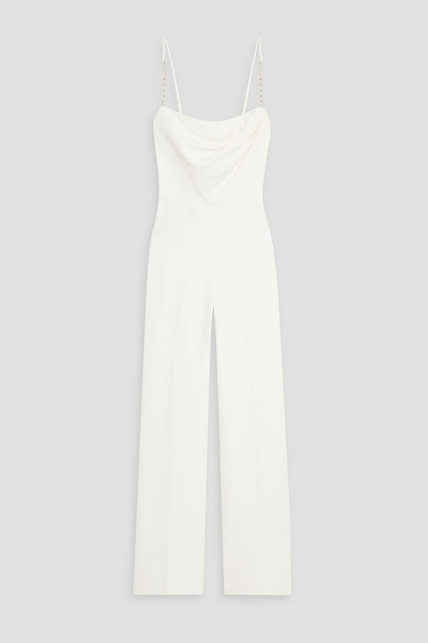 Halston Brea chain-embellished stretch-crepe wide-leg jumpsuit