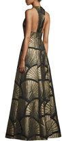 Thumbnail for your product : Alice + Olivia Sleeveless Metallic Scallop Racerback Gown, Black/Gold