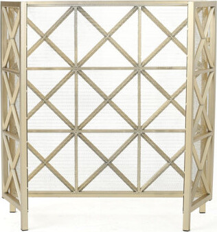 Symple Stuff Fireplace Screen | Margaret 3-Panel Iron | Rose Gold, Black, Gold | Iron, Gold