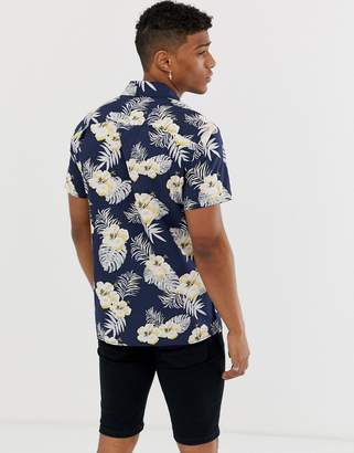 Jack and Jones Originals revere collar shirt with all over print in navy